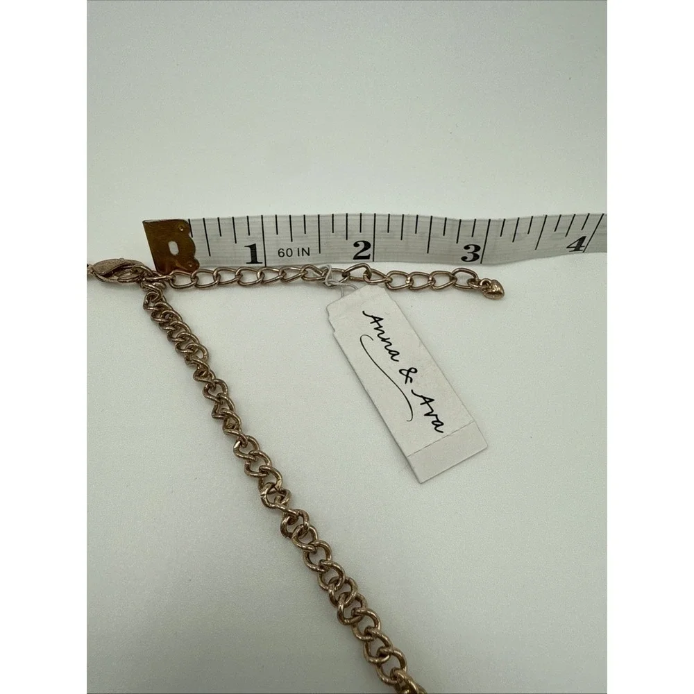 Gorgeous Anna & Ava Gold Tone W/ Green & Clear Rhinestone Necklace  17-20 Inches